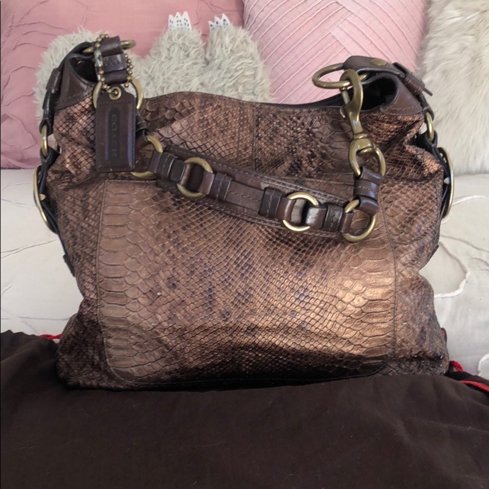 COACH LTD BLEECKER CHOCOLATE
PRINTED PYTHON SLIM DUFFLE
SHOULDER BAG PURSE RARE!